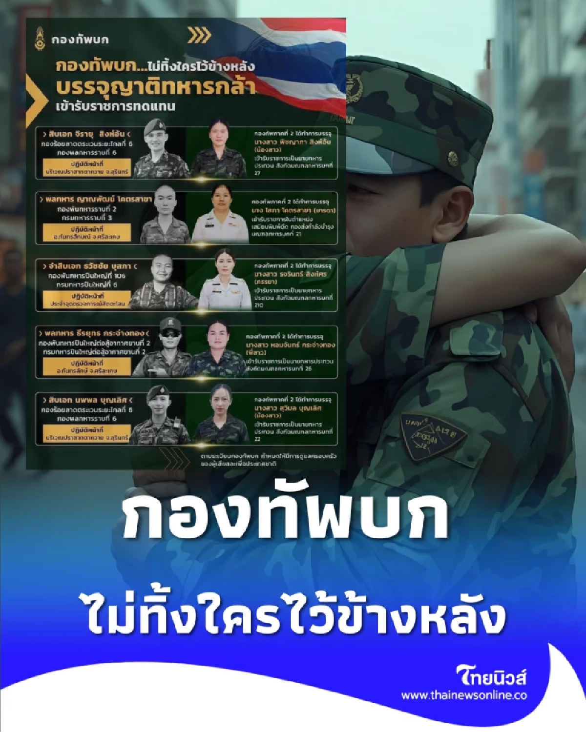 เกียรติยศทหารกล้า กองทัพบก บรรจุญาติเข้ารับราชการทดแทน