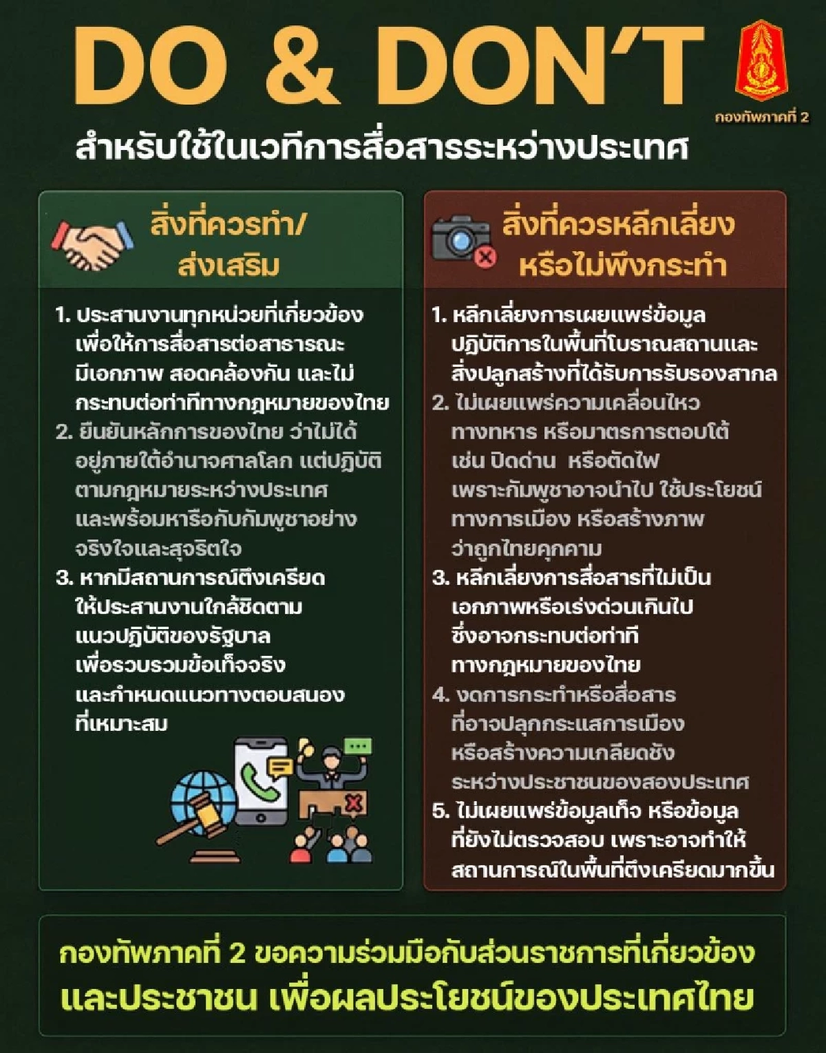 กองทัพภาคที่ 2 ขอความร่วมมือประชาชนติดตามข่าวสารอย่างมีสติ
