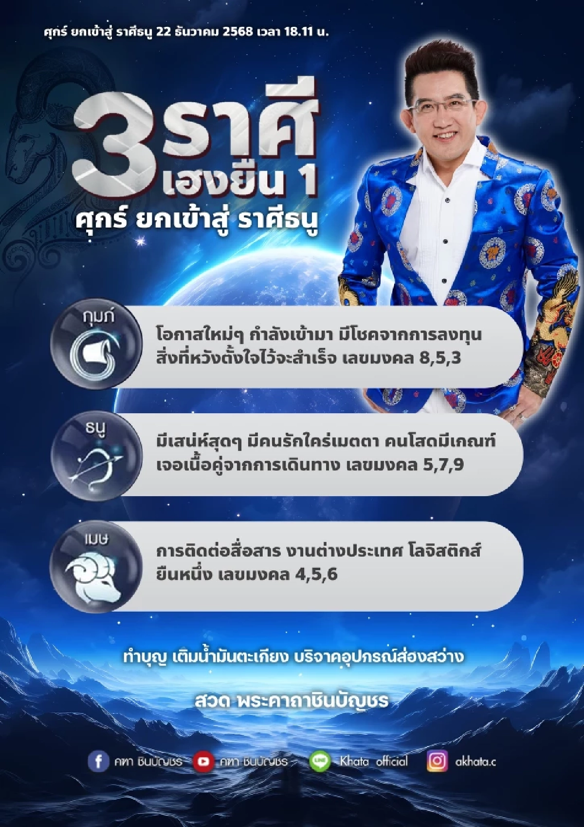 3 ราศี เฮงยืนหนึ่ง อ.คฑา ชี้ดาวศุกร์ย้าย 22 ธ.ค. 68 มีโชค