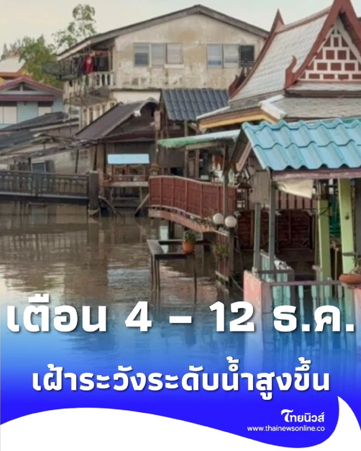 เตือน 4 – 12 ธ.ค. นี้ บ้านใครอยู่นอกคันกั้นน้ำ เจ้าพระยา เตรียมรับมือ