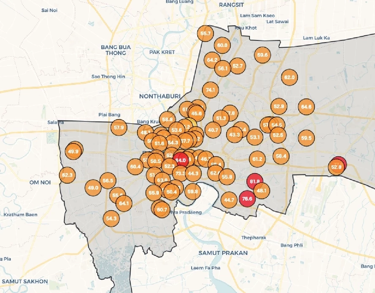 กทม. ฝุ่น PM 2.5 พุ่งเกินมาตรฐาน บางรักวิกฤตสีแดง สั่งงดกิจกรรมกลางแจ้ง