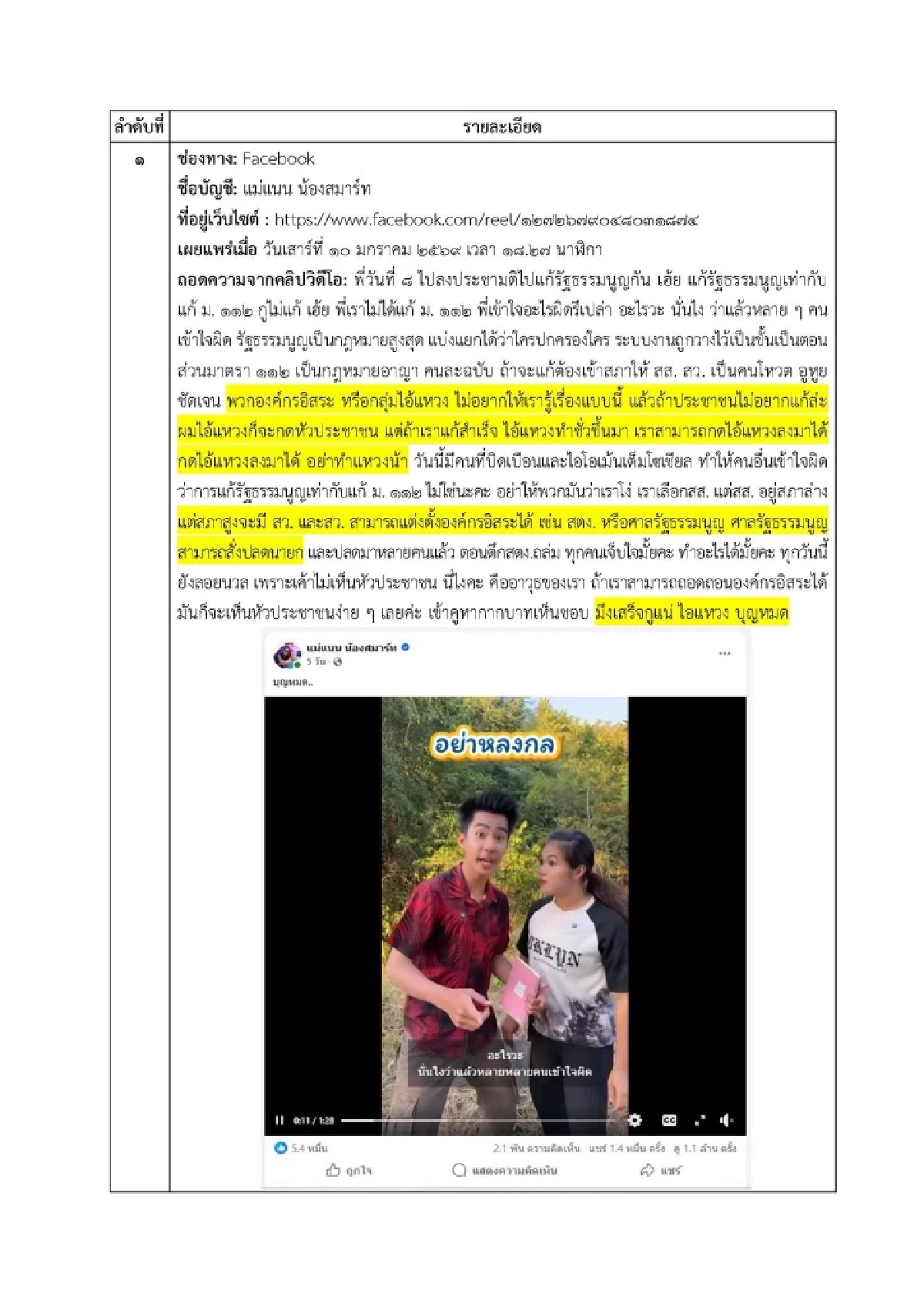 รู้สาเหตุ กกต. มีคำสั่งลบคลิปวิดีโอจากเพจ แม่แนน น้องสมาร์ท