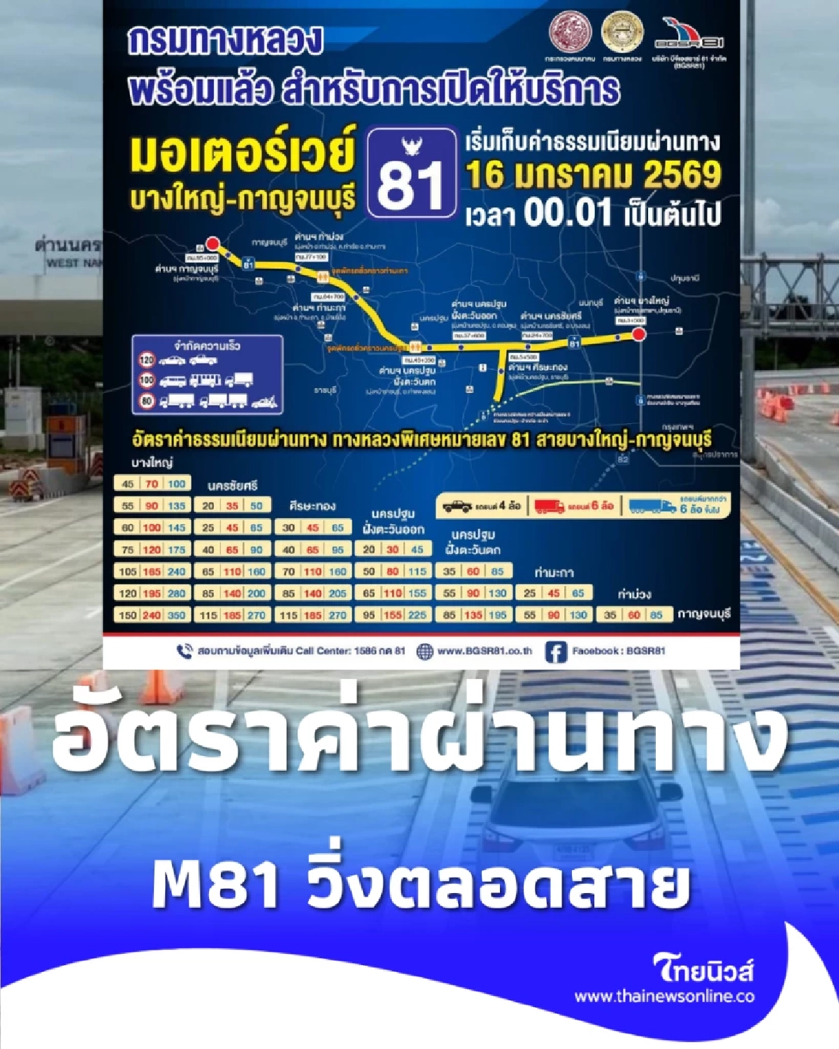 เช็กที่นี่ อัตราค่าผ่านทางมอเตอร์เวย์ M81 วิ่งตลอดสาย จ่ายเท่าไหร่