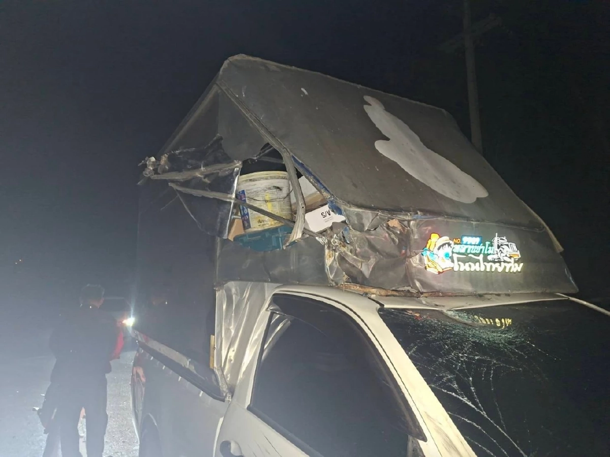 รถยนต์ชนกระทิงป่ากลางดึก บนเส้นทางเขาใหญ่ รถเสียหายหนัก