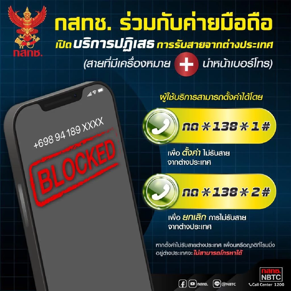 สำนักงาน กสทช. เตือนประชาชนสังเกตสายโทรเข้าจากต่างประเทศ