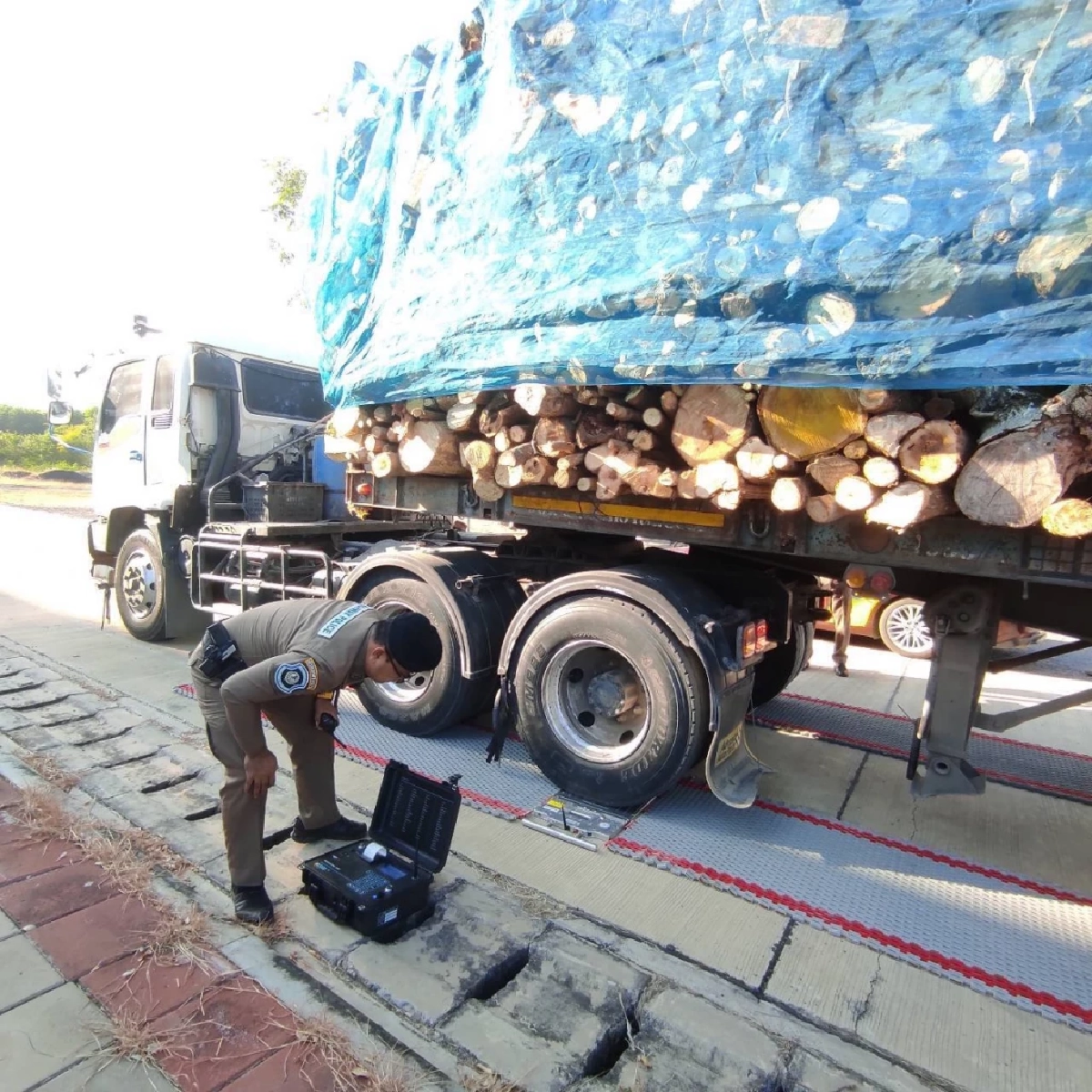 ตำรวจทางหลวงจับรถบรรทุกไม้ น้ำหนักเกินกฎหมาย 4,100 กก.