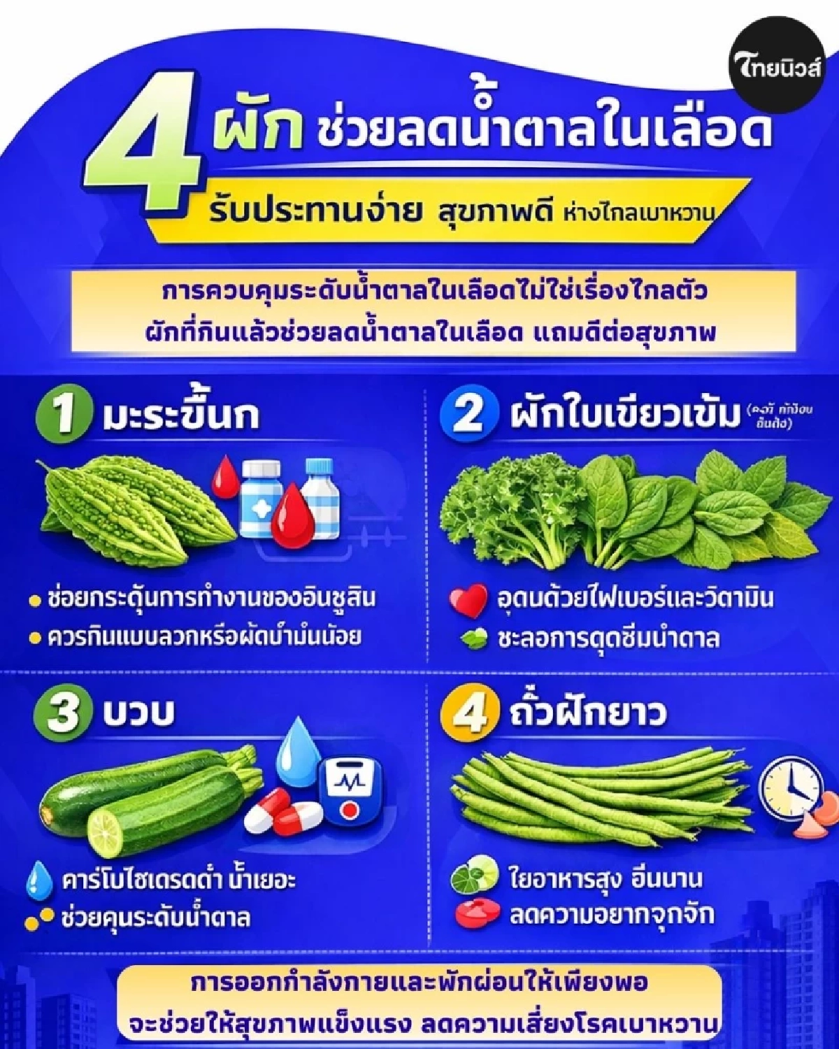 4 ผักตัวช่วยลดน้ำตาลในเลือด กินง่าย สุขภาพดี ห่างไกลเบาหวาน