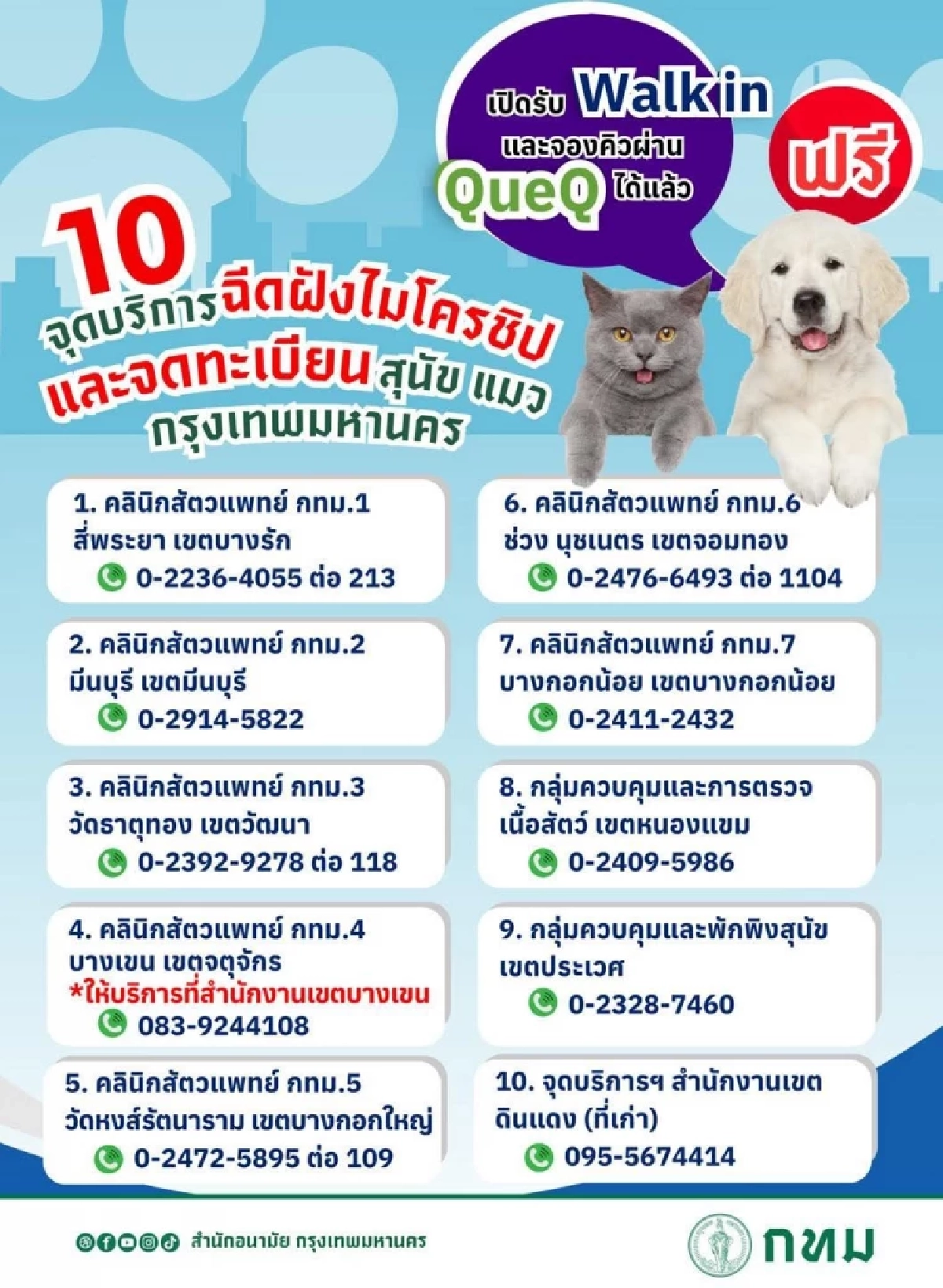 กทม. เปิด 10 จุดบริการฝังไมโครชิปและจดทะเบียนสัตว์เลี้ยงฟรี