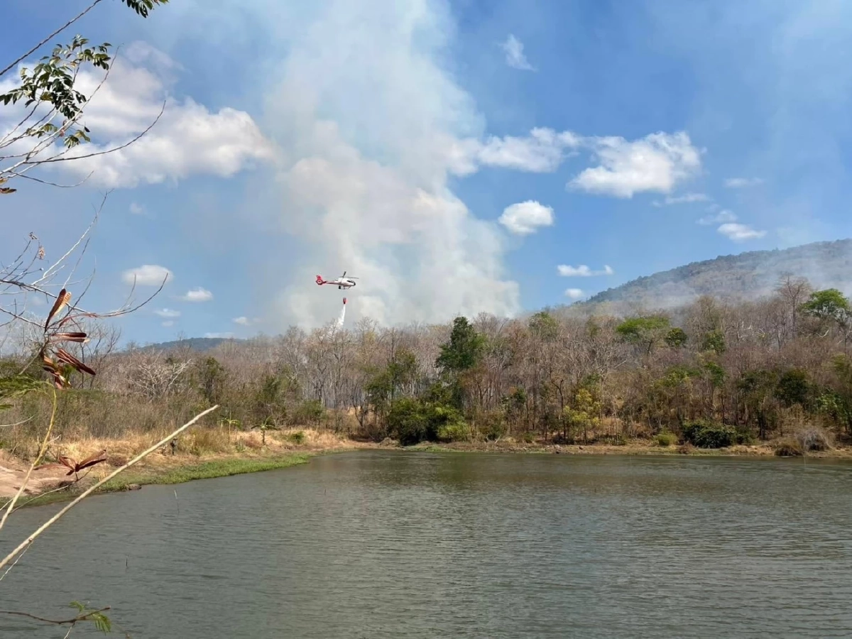 โปรยน้ำกว่า 7 หมื่นลิตร! ระดมกำลังดับไฟป่าภูเขียว 3 วัน