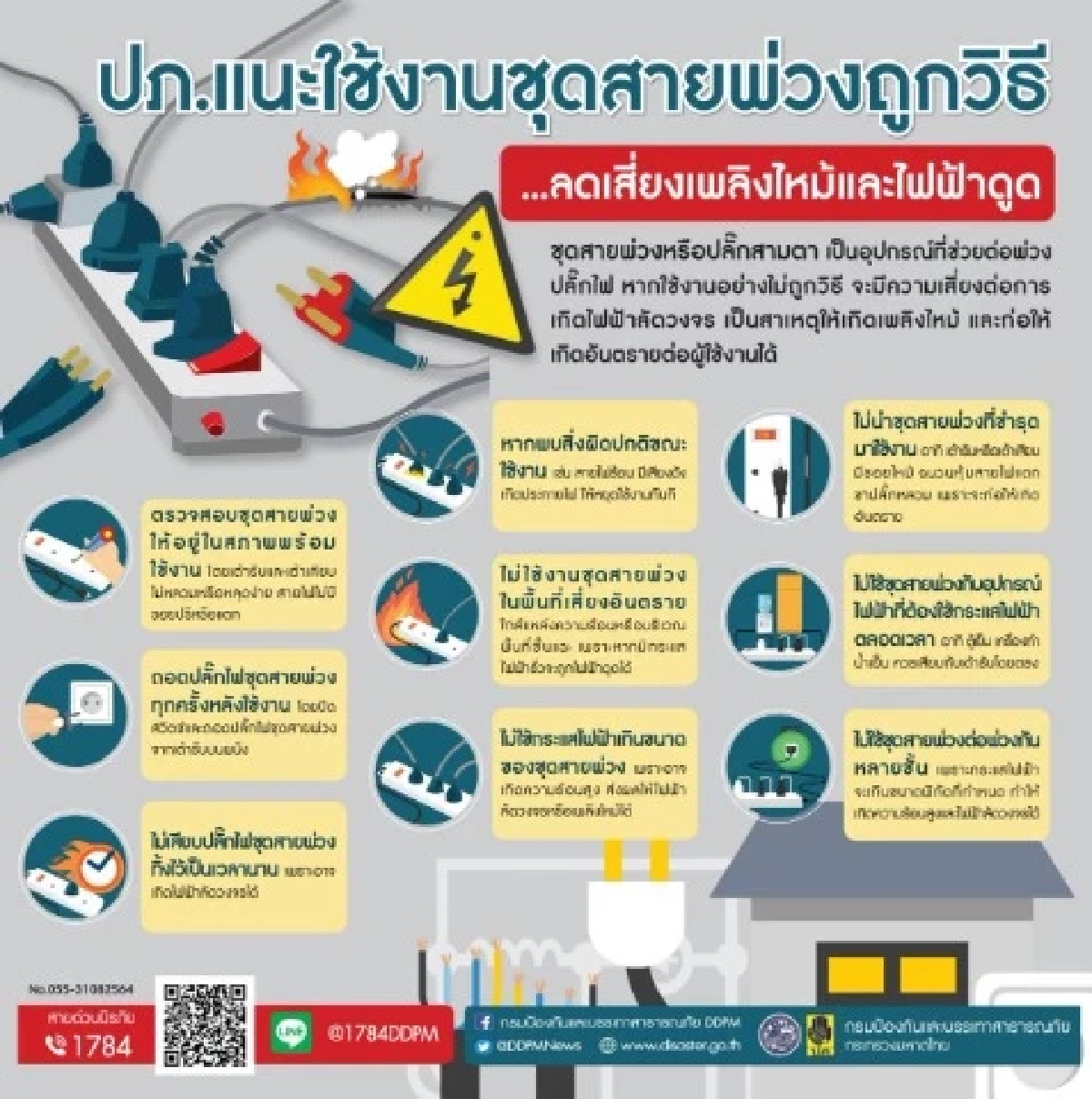ปภ. แนะประชาชนเลือกใช้ชุดปลั๊กไฟสายพ่วงอย่างถูกวิธี
