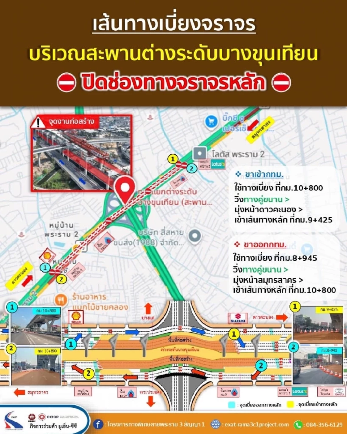 ปิดทางหลักพระราม 2 แยกบางขุนเทียน 24 ชม. ยาวถึงกลางปี