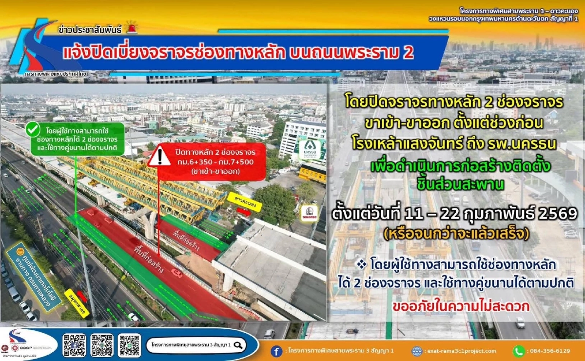 พระราม 2 เลี่ยงด่วน! กทพ. ปรับแผนปิดจราจรยาวถึงมิถุนายน
