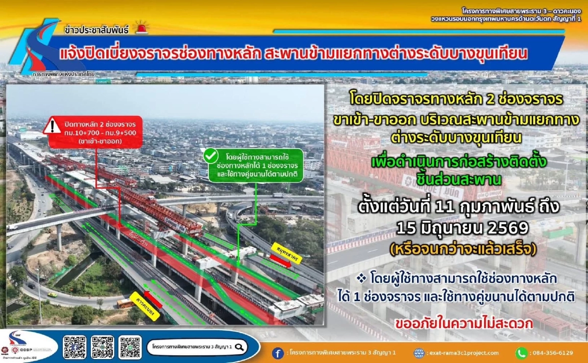 พระราม 2 เลี่ยงด่วน! กทพ. ปรับแผนปิดจราจรยาวถึงมิถุนายน