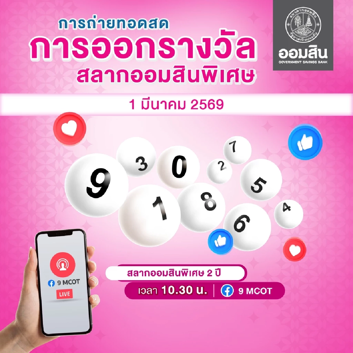 ผลสลากออมสิน 1 มี.ค.69 สลากออมสินพิเศษ 2 ปี 1/03/69 หวยออมสิน