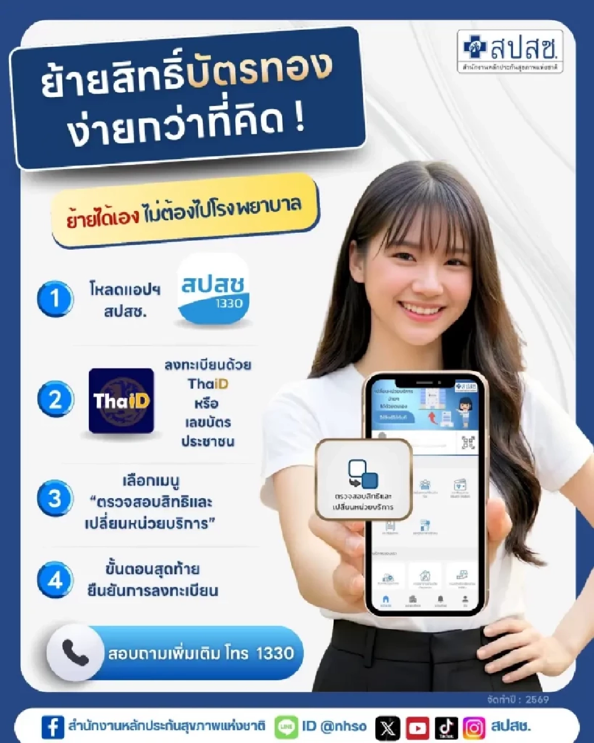 ย้ายสิทธิบัตรทองปี 69 ง่ายนิดเดียว! เปลี่ยน รพ. เองไม่ต้องรอคิว