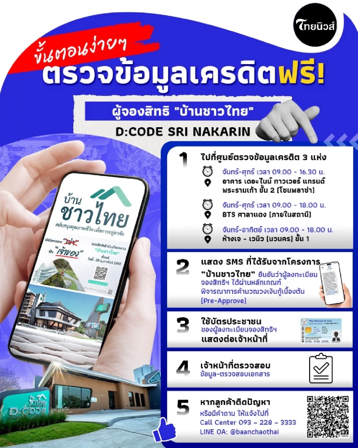 ขั้นตอนง่ายๆ ตรวจข้อมูลเครดิต ผู้จองสิทธิ"บ้านชาวไทย" D:CODE SRI NAKARIN