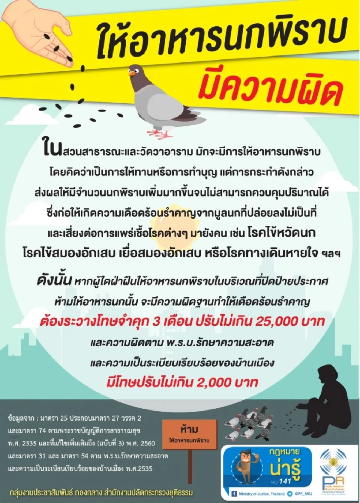 ให้อาหารนกพิราบ เสี่ยงผิดกฎหมาย! ทำบุญผิดที่ อาจได้โทษไม่รู้ตัว