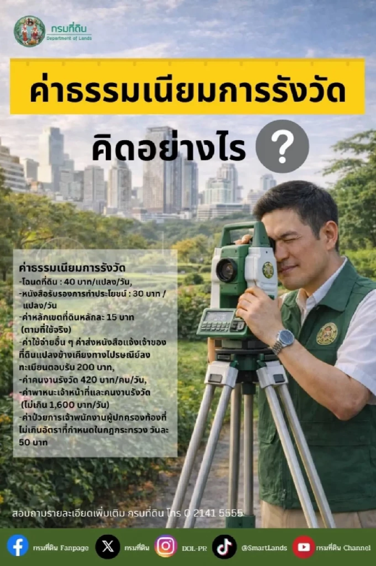 กรมที่ดินอัปเดตค่าธรรมเนียมรังวัดที่ดินใหม่ มีนาคม 2569