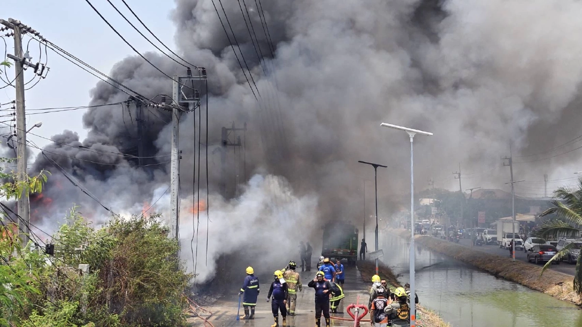 ไฟไหม้ป่าลามเผากองยางหลังเซียงกงรังสิต วอดรถยนต์ 2 คันรวด