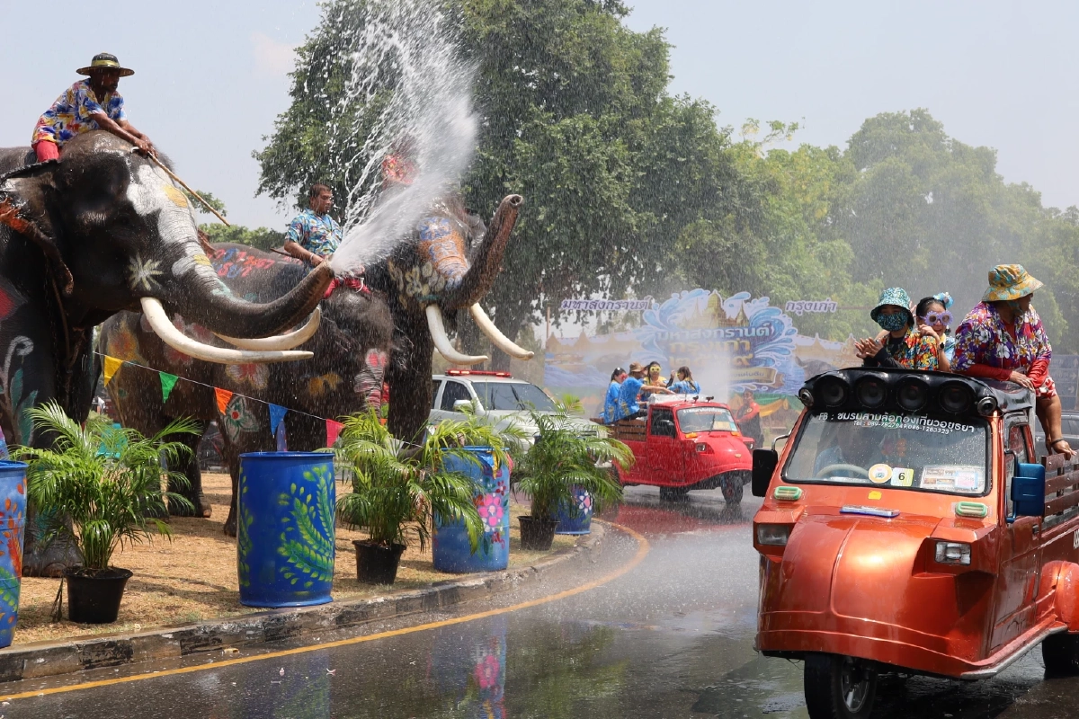 อยุธยาพร้อม! ขนช้าง 10 เชือกเล่นน้ำปาร์ตี้โฟมรับสงกรานต์