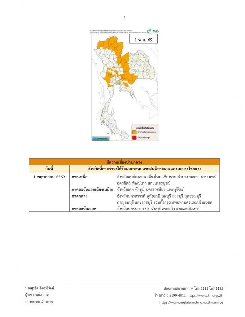 รายชื่อจังหวัดพื้นที่สีแดง เจอพายุฤดูร้อน ฝนฟ้าคะนอง 29 เม.ย. - 1 พ.ค.