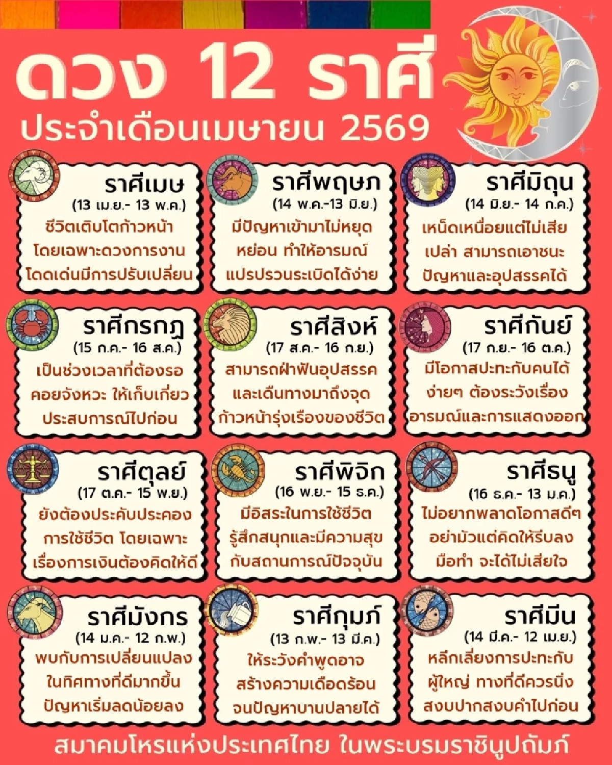เปิด 12 ราศี ดวงประจำเดือน เม.ย.69 พบบางราศีมีเรื่องต้องระวัง