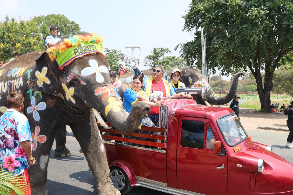 อยุธยาพร้อม! ขนช้าง 10 เชือกเล่นน้ำปาร์ตี้โฟมรับสงกรานต์