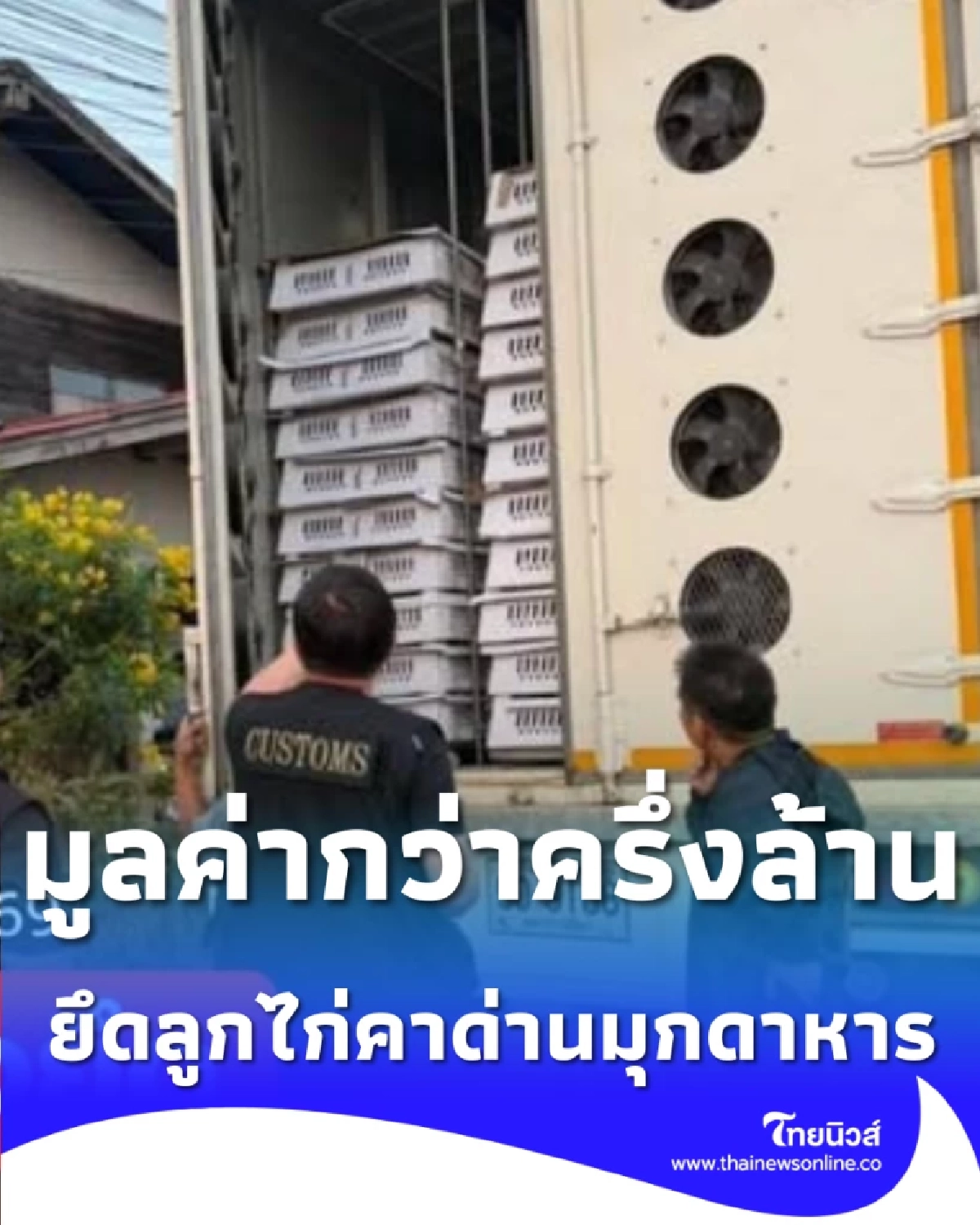 ยึดลูกไก่เถื่อน 3.6 หมื่นตัว คามุมนิคมคำสร้อย มูลค่ากว่าครึ่งล้าน