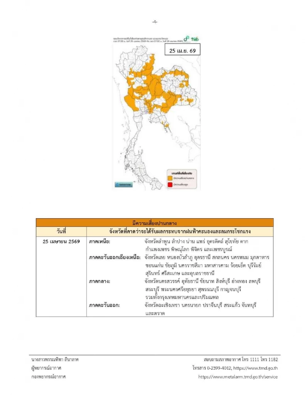 กรมอุตุฯ เตือนภัยพายุฤดูร้อนกระทบไทยตอนบน 23-25 เม.ย. 69