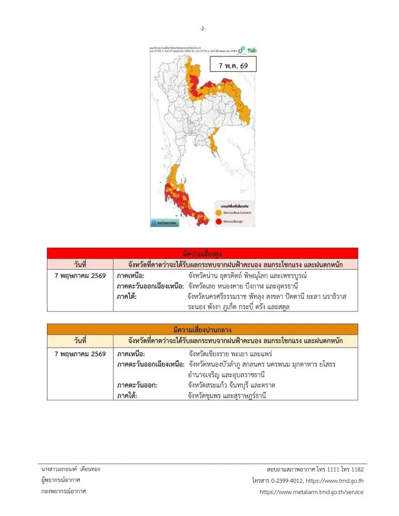 เปิดจังหวัดพื้นที่สีแดง อากาศแปรปรวน ฝนตกหนักถึง 10 พ.ค. นี้