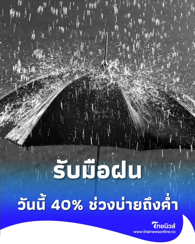 สภาพอากาศวันนี้ กรุงเทพฯ เตือนเตรียมรับมือฝน 40% ช่วงบ่ายถึงค่ำ