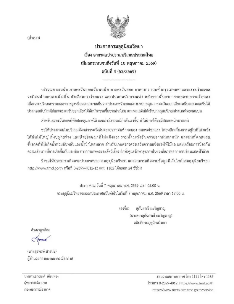 ด่วน! มวลอากาศเย็นจ่อถล่มไทย ฝนกระหน่ำหนัก-ลมแรงเช้านี้