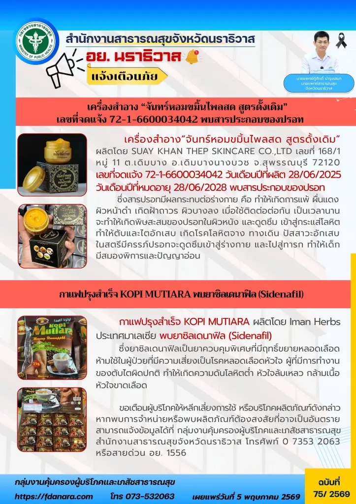 อย. เตือน เครื่องสำอางสมุนไพร และ กาแฟซอง พบสารอันตราย ใครมีอยู่ทิ้งด่วน