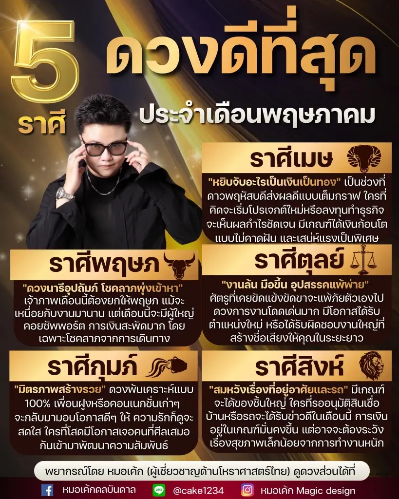 เต็มๆ 5 ราศี ดวงดีที่สุดเดือนพฤษภาคม โชคลาภ เงินก้อนพุ่งเข้าหา