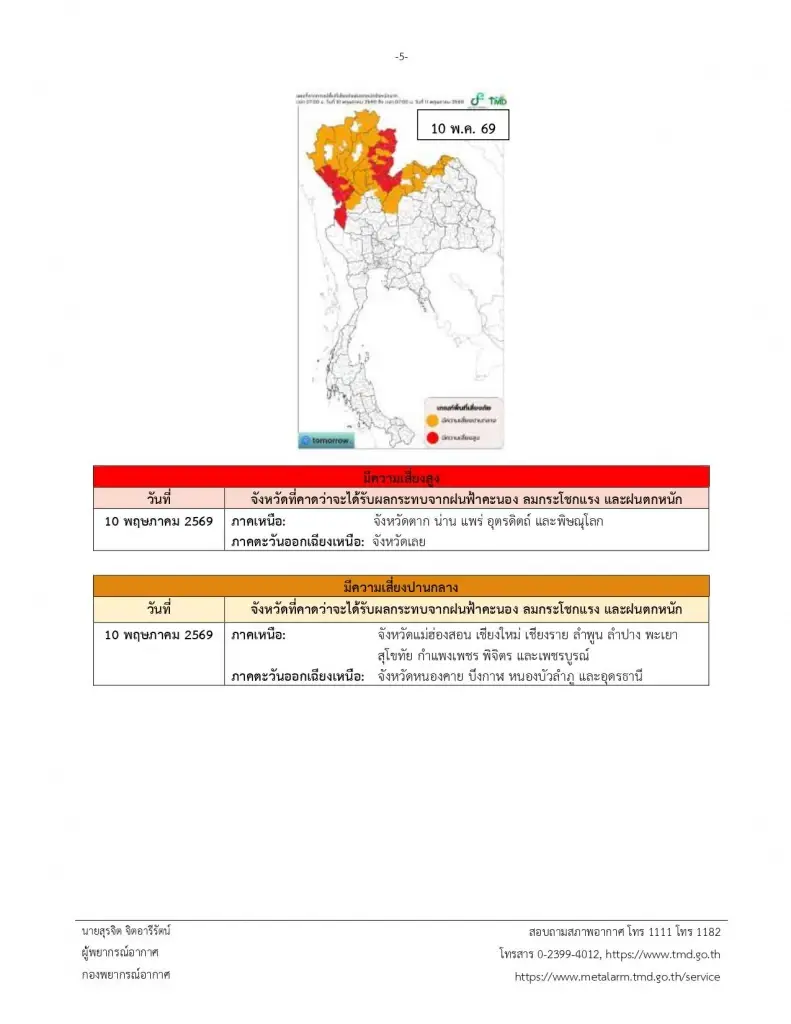 รายชื่อจังหวัดพื้นที่สีแดง อากาศแปรปรวน ฝนตกหนัก 7-10 พ.ค. นี้