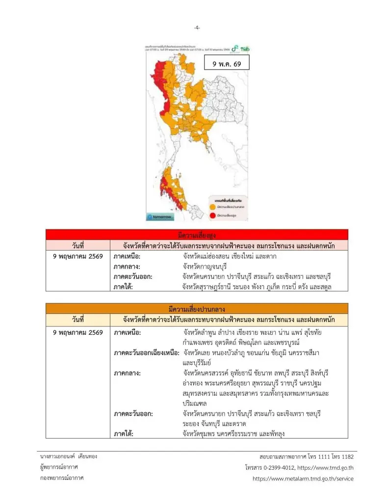 เปิดจังหวัดพื้นที่สีแดง อากาศแปรปรวน ฝนตกหนักถึง 10 พ.ค. นี้