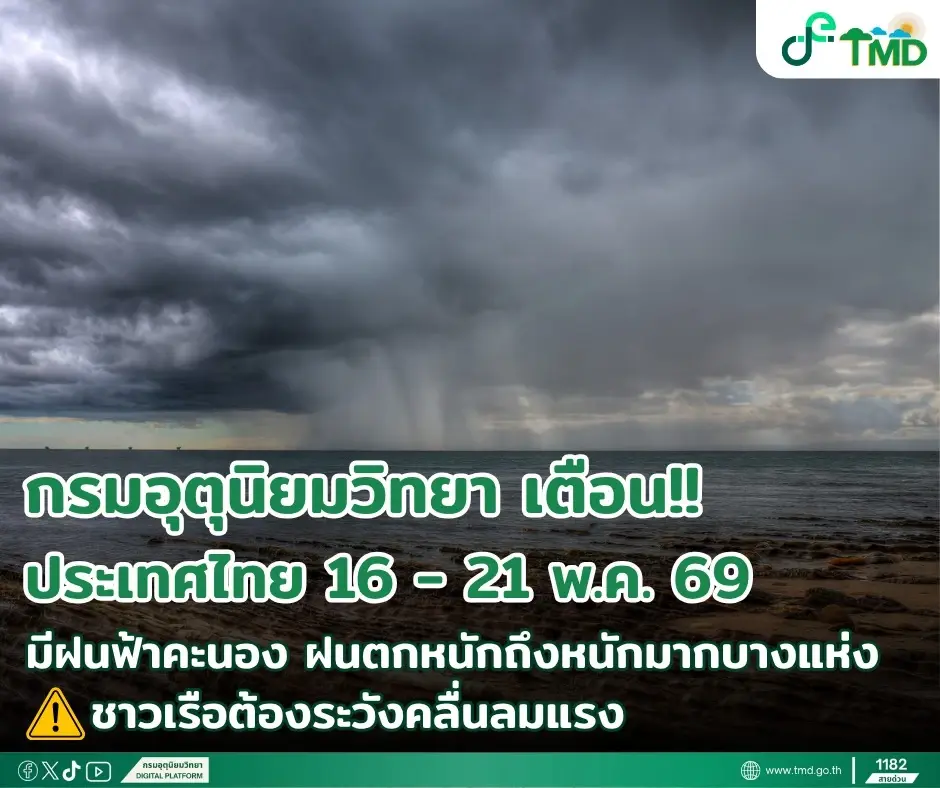 เตรียมรับมือด่วน! ทั่วไทยจ่อเจอฝนถล่มหนัก 16-21 พ.ค. นี้