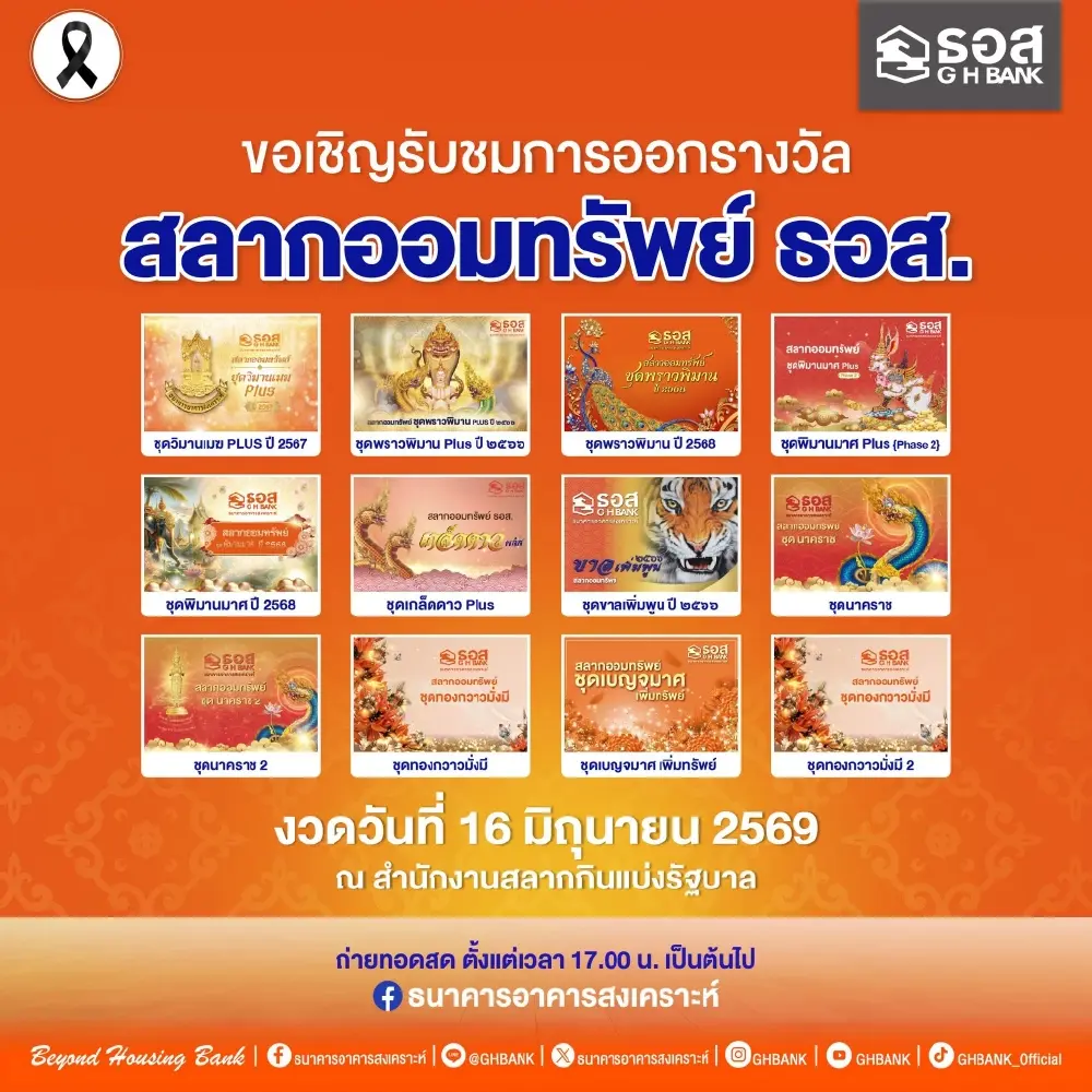 ตรวจผลสลาก ธอส.16/6/69 วันนี้ ตรวจสลากออมทรัพย์ ธอส. 16 มิ.ย.69