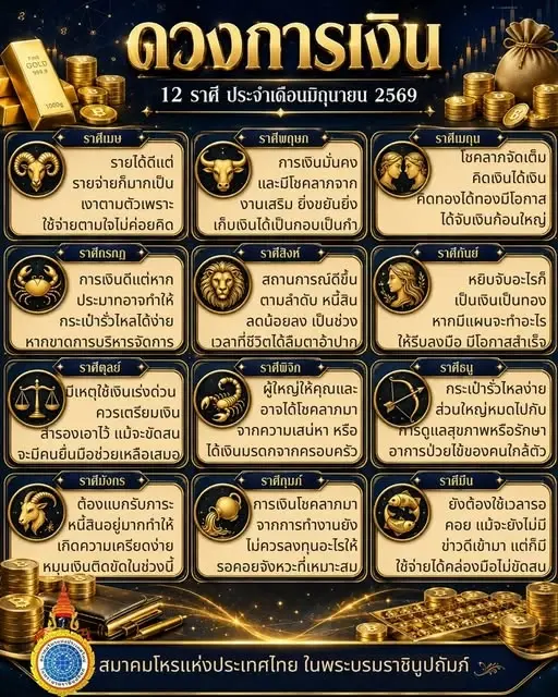 เปิด 12 ราศี "ดวงการเงิน" ประจำเดือน มิ.ย. 69 พบทั้งสุดปัง และต้องระวัง