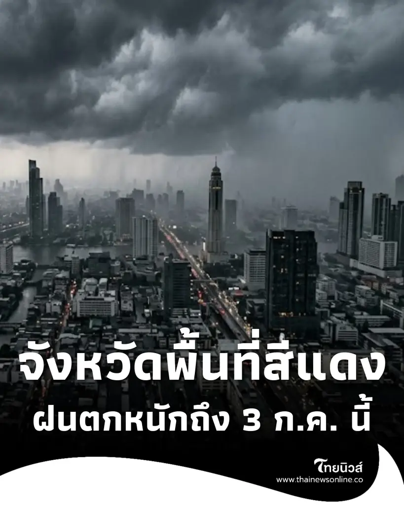 รายชื่อจังหวัดพื้นที่สีแดง เจอฝนตกหนักถึงหนักมาก จนถึง 3 ก.ค. 69