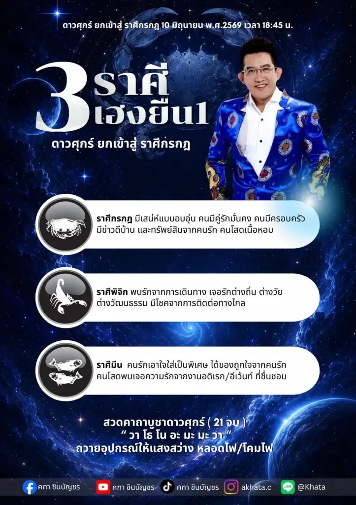 3 ราศีเท่านั้น อ.คฑา ชี้ชัด ดาวศุกร์ย้าย 10 มิ.ย. ดวงเฮงยืนหนึ่ง
