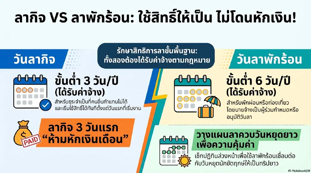 เจาะลึกคู่มือลากิจเทียบลาพักร้อน ใช้สิทธิ์อย่างไรไม่ให้โดนหักเงิน