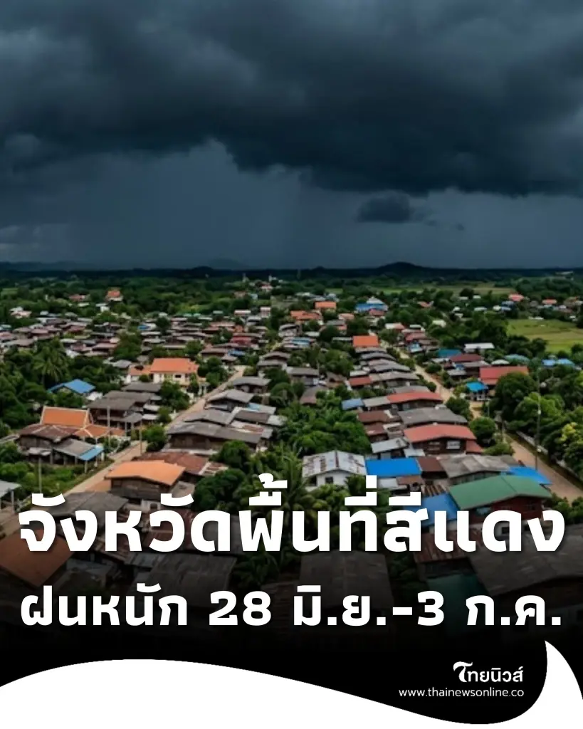รายชื่อจังหวัดพื้นที่สีแดง ฝนตกหนักถึงหนักมาก 28 มิ.ย. - 3 ก.ค. 69
