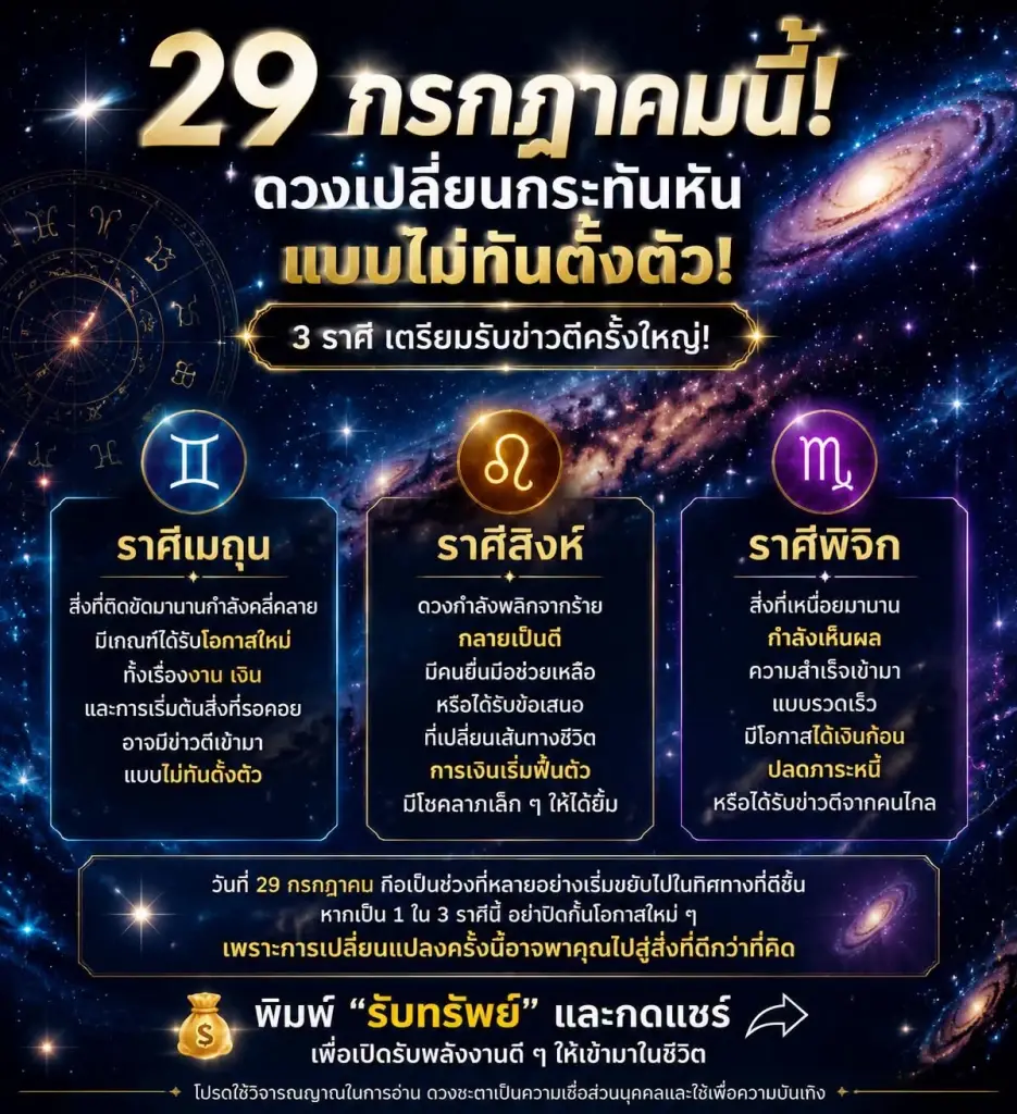 สะเทือน 3 ราศี 29 ก.ค. วันแรงดวงเปลี่ยน รับข่าวดีครั้งใหญ่