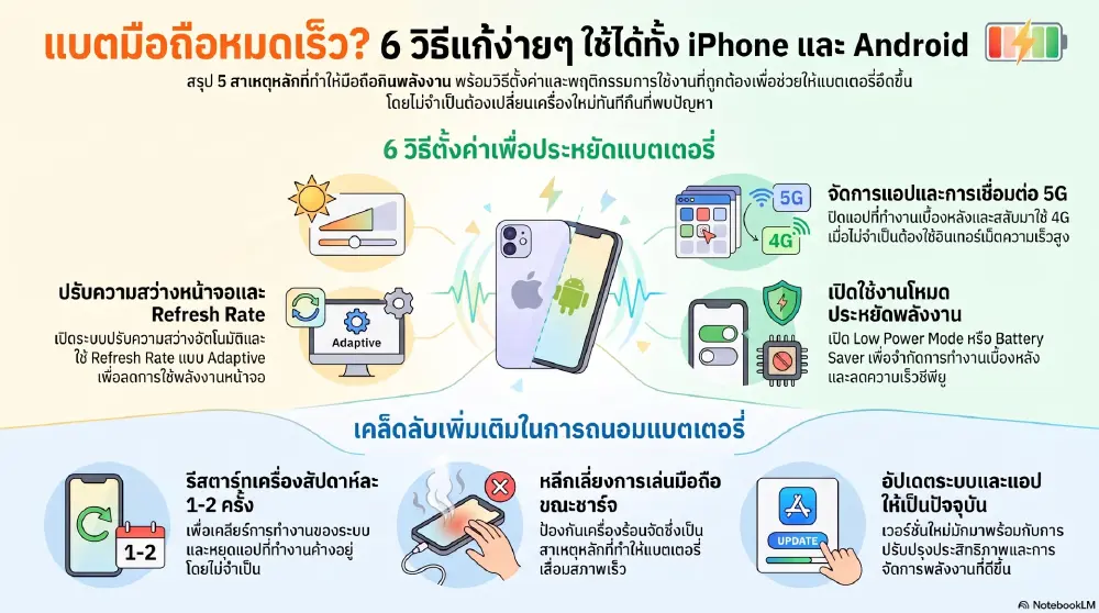 เผย 5 สาเหตุแบตมือถือหมดเร็ว พร้อมวิธีแก้ไขยืดอายุการใช้งาน