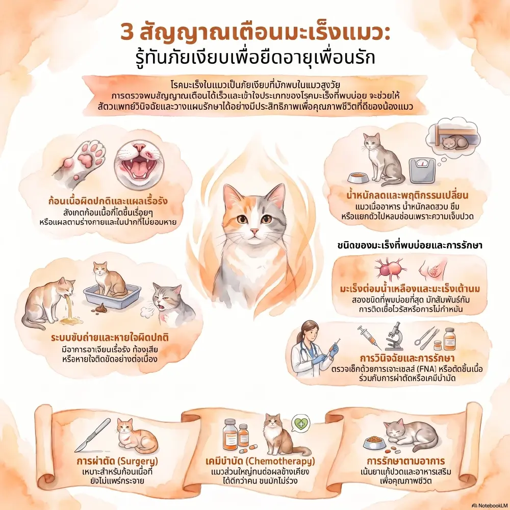 รู้ไวเซฟชีวิต! เช็กด่วน 5 สัญญาณเตือนโรคมะเร็งในแมว