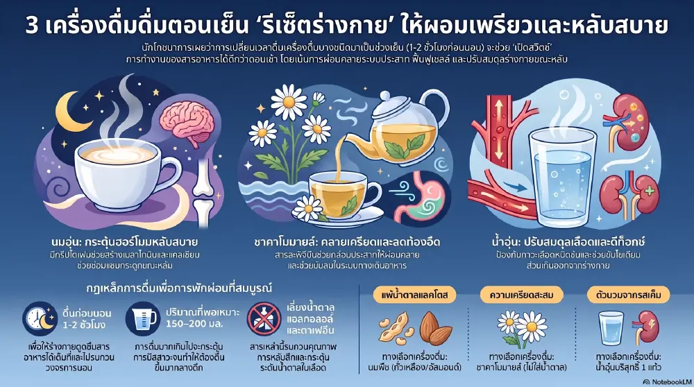 รู้ยัง! 3 เครื่องดื่มก่อนนอน ประโยชน์ล้ำลึกกว่าดื่มตอนเช้า