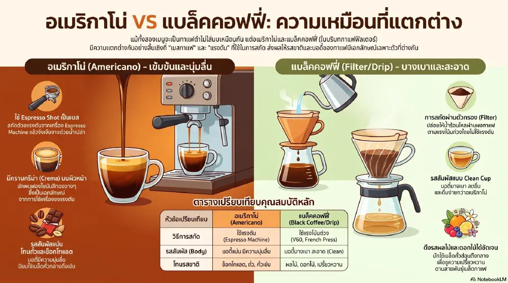 ต้องสั่งแบบไหน เทียบชัดๆ ความต่างอเมริกาโน่และแบล็คคอฟฟี่