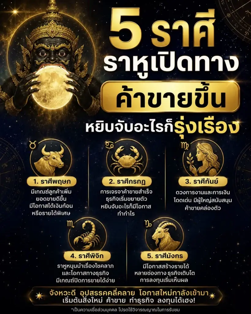 5 ราศี พระราหูเปิดทางให้รุ่งเรือง หนุนนำโชคลาภ หยิบจับอะไรก็ปัง