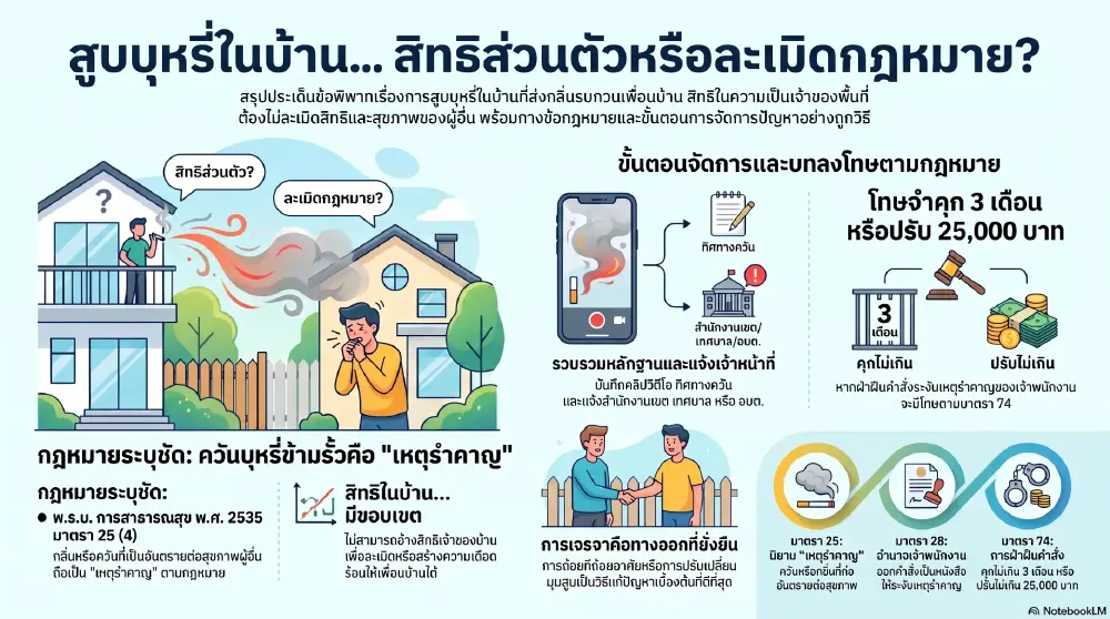 ไขข้อสงสัย สูบบุหรี่ในบ้านแต่ควันรบกวนข้างบ้าน เข้าข่ายผิดกฎหมายไหม